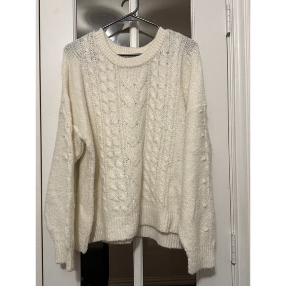 Old Navy Women’s Cable Knit Sweater Cream White XL Recycled Wool Blend Pullover - Picture 1 of 7